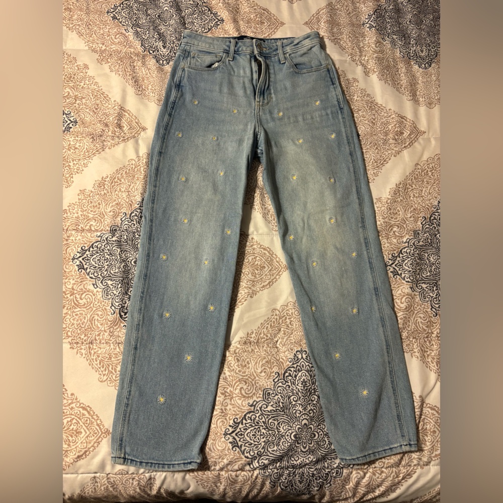 Hollister Light Blue Jeans with Sunflower Embroidery